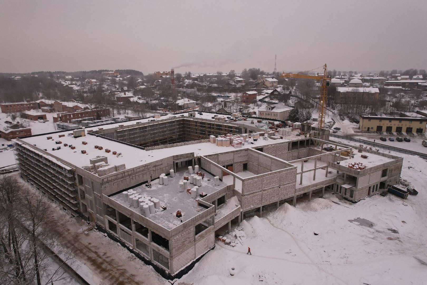 видео с коптера, школа, строительство,