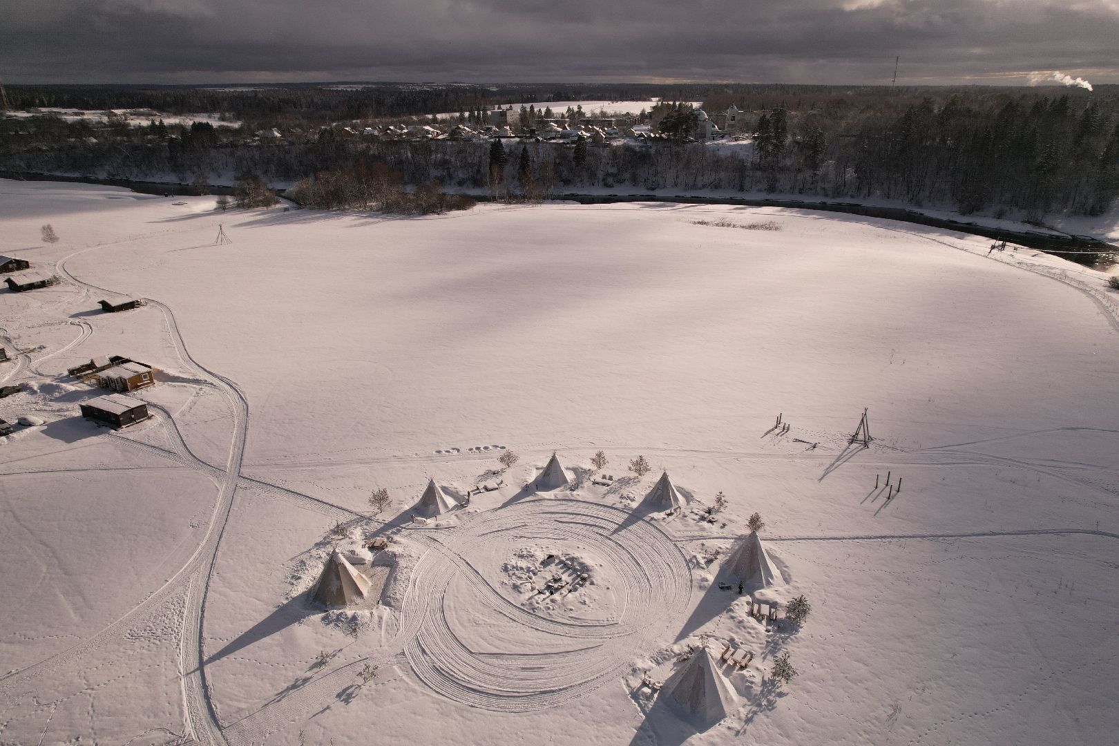 видео с коптера, руза, хаски,