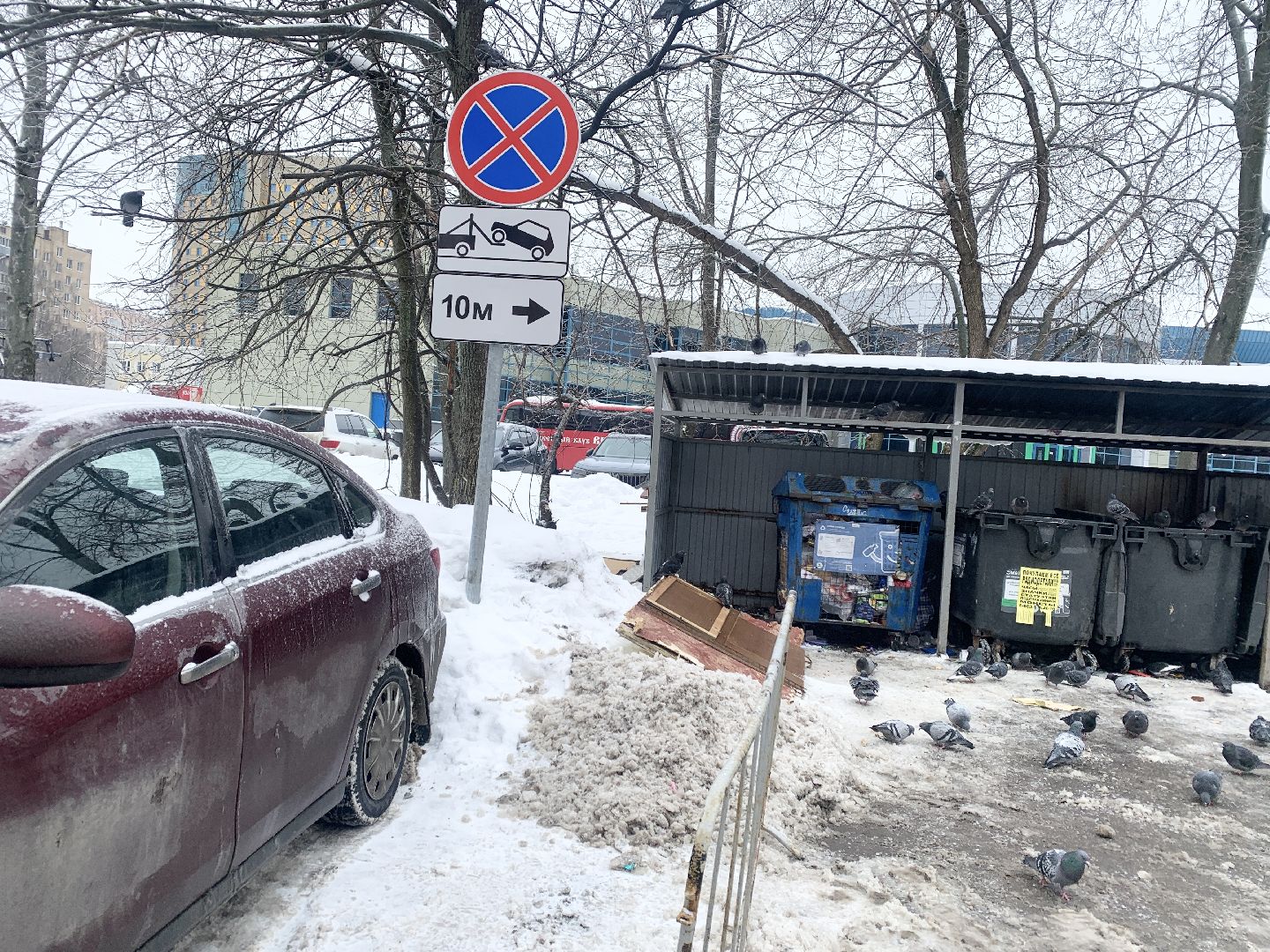 Балашиха, Подмосковье, дорожные знаки во дворах, знаки запрета парковки, контейнерная площадка,