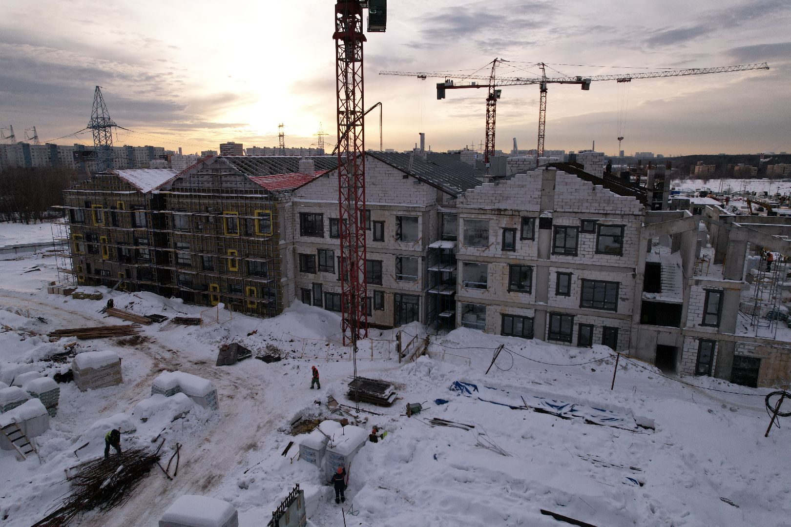 видео с коптера, детсад, строительство,