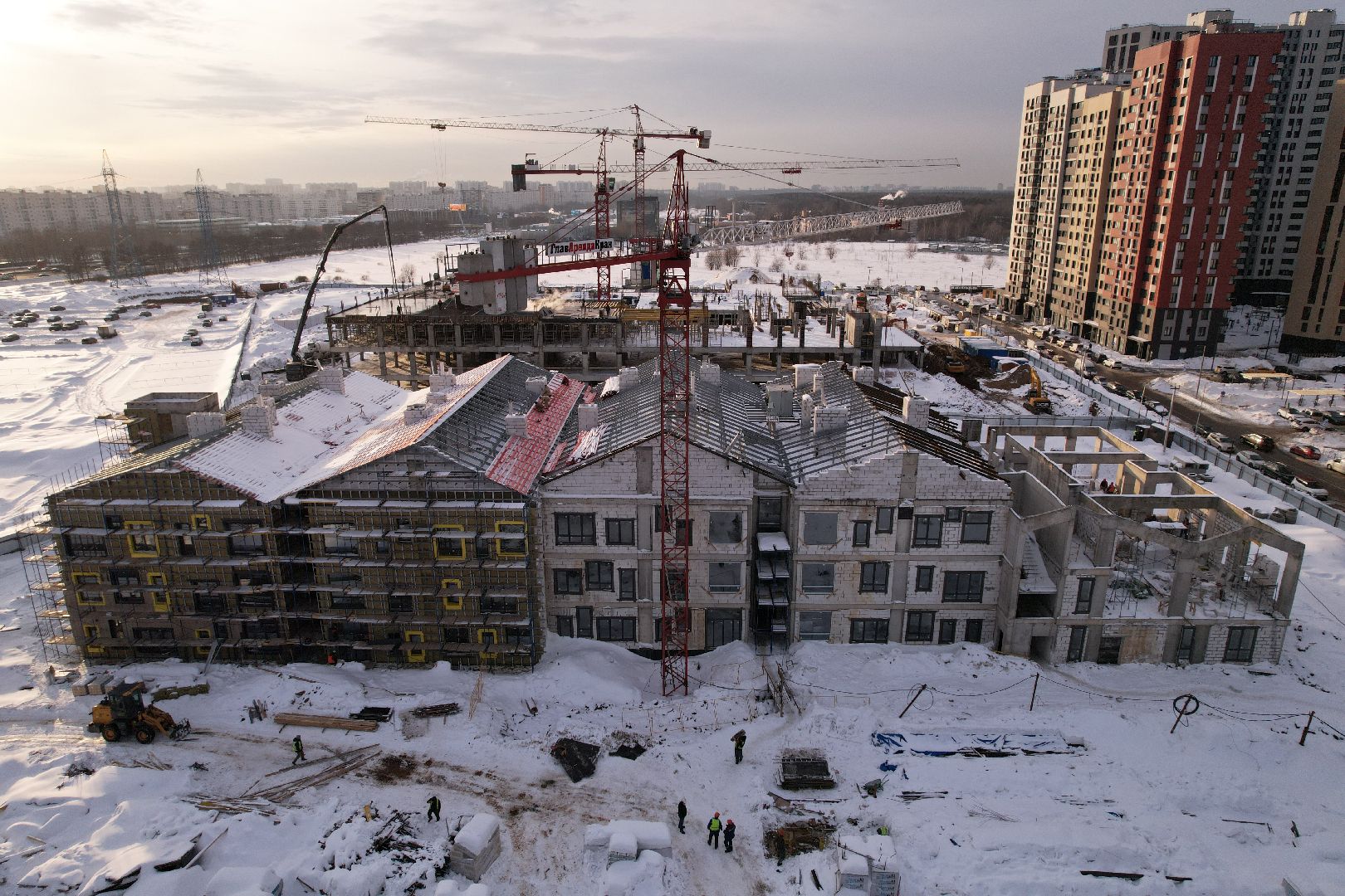 видео с коптера, детсад, строительство,