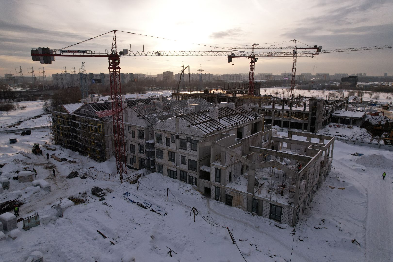 видео с коптера, детсад, строительство,