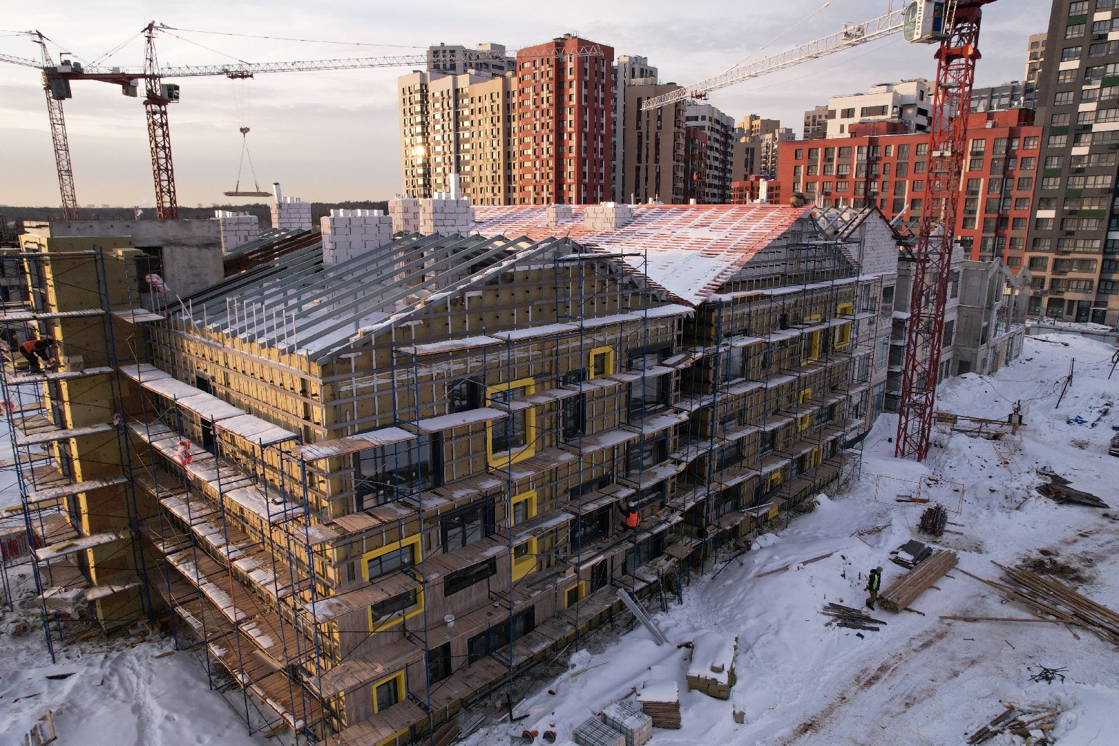 видео с коптера, детсад, строительство,