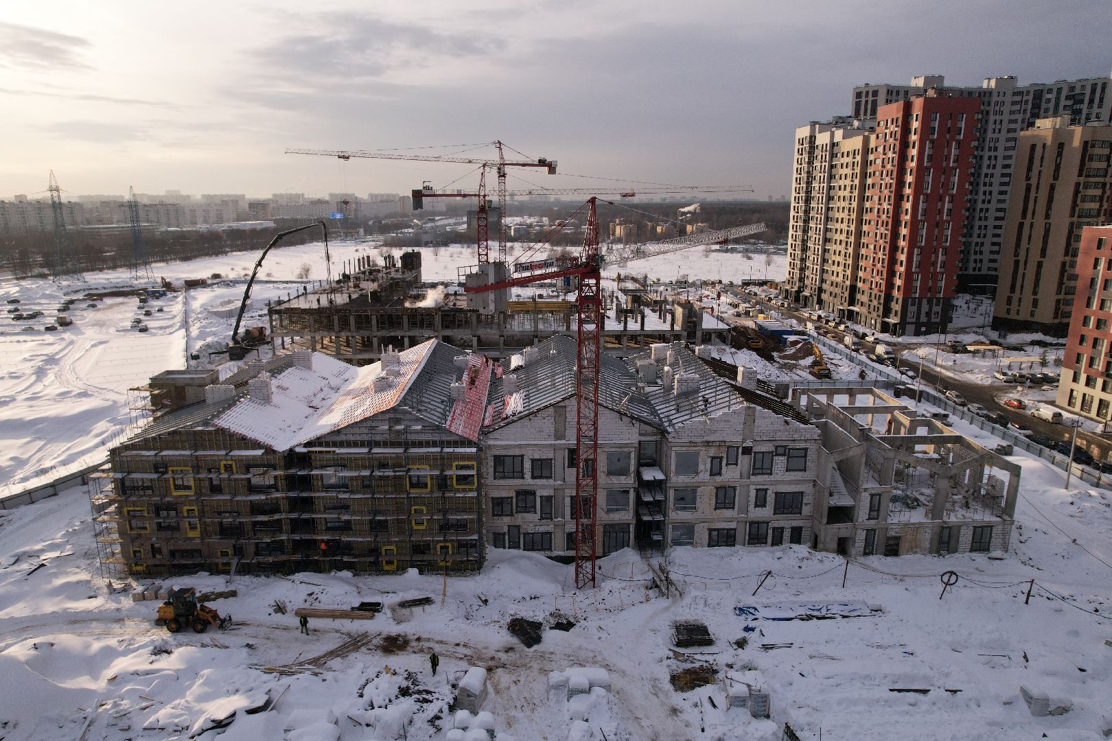 видео с коптера, детсад, строительство,