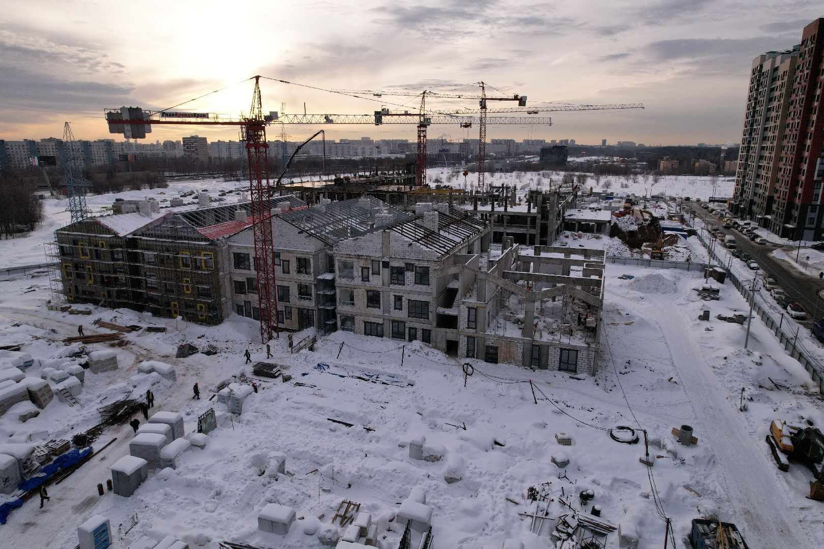 видео с коптера, детсад, строительство,