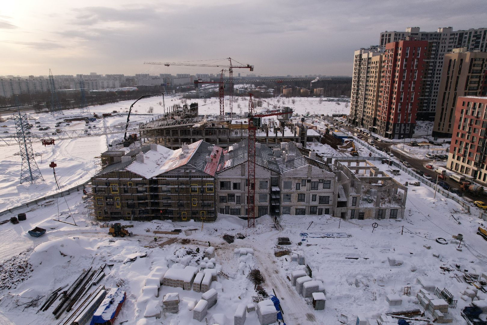 видео с коптера, детсад, строительство,