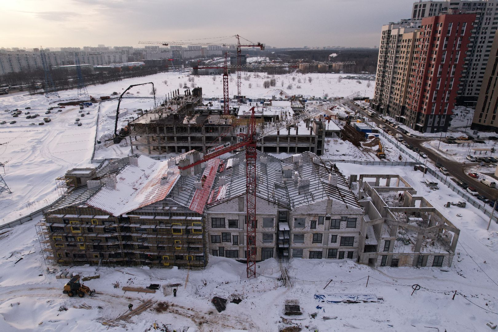 видео с коптера, детсад, строительство,