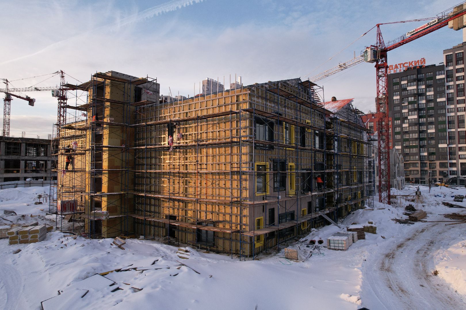 видео с коптера, детсад, строительство,