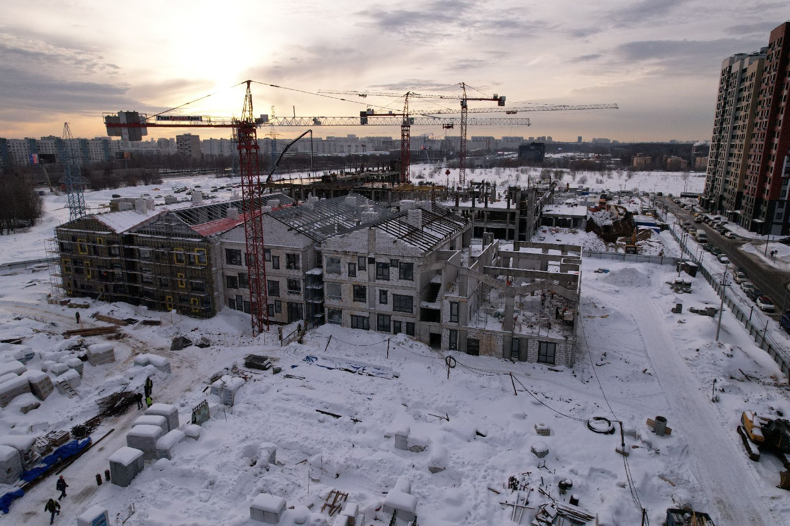 видео с коптера, детсад, строительство,