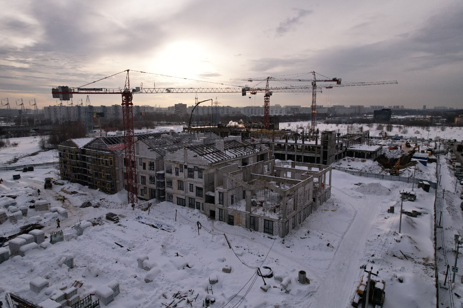 видео с коптера, детсад, строительство,