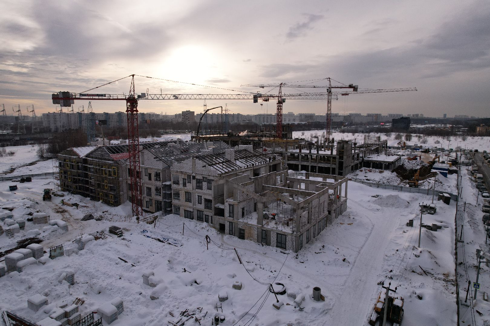 видео с коптера, детсад, строительство,