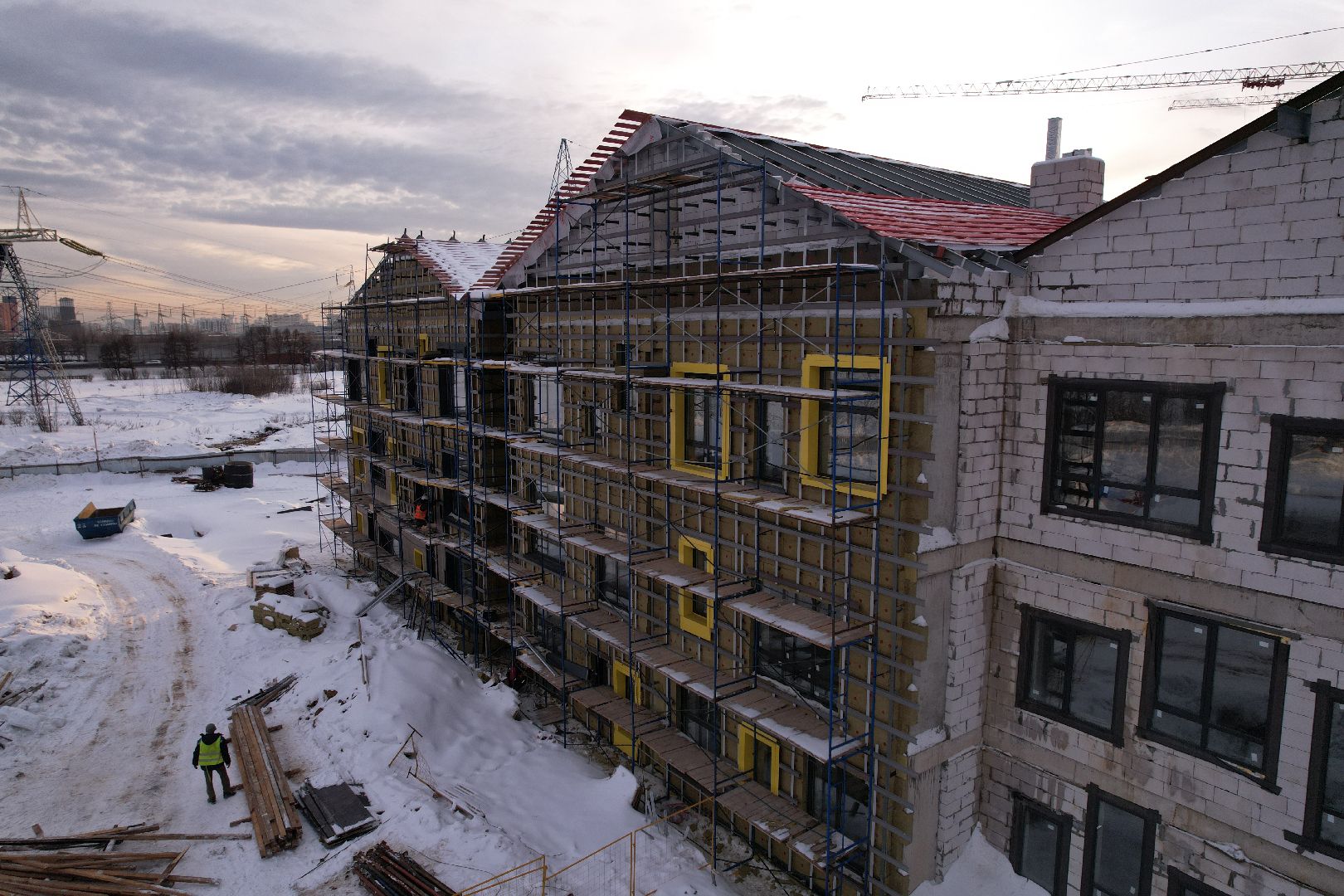 видео с коптера, детсад, строительство,