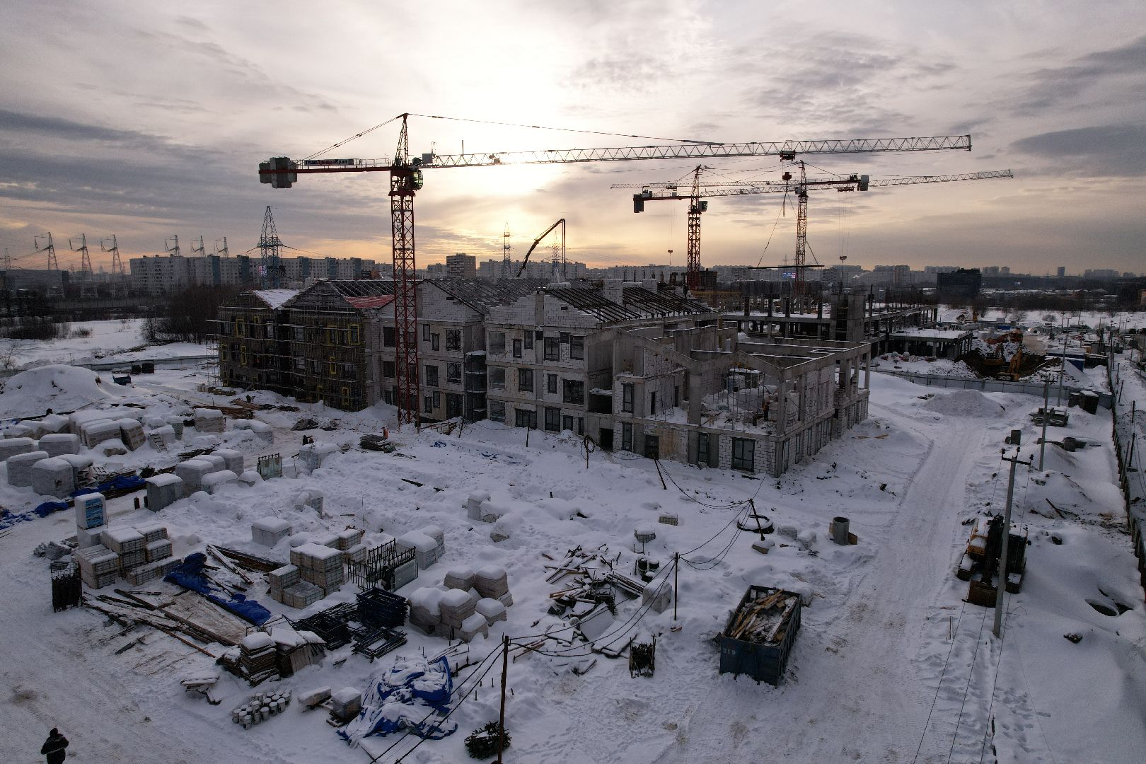 видео с коптера, детсад, строительство,