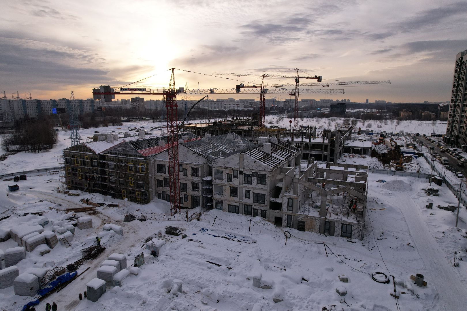 видео с коптера, детсад, строительство,