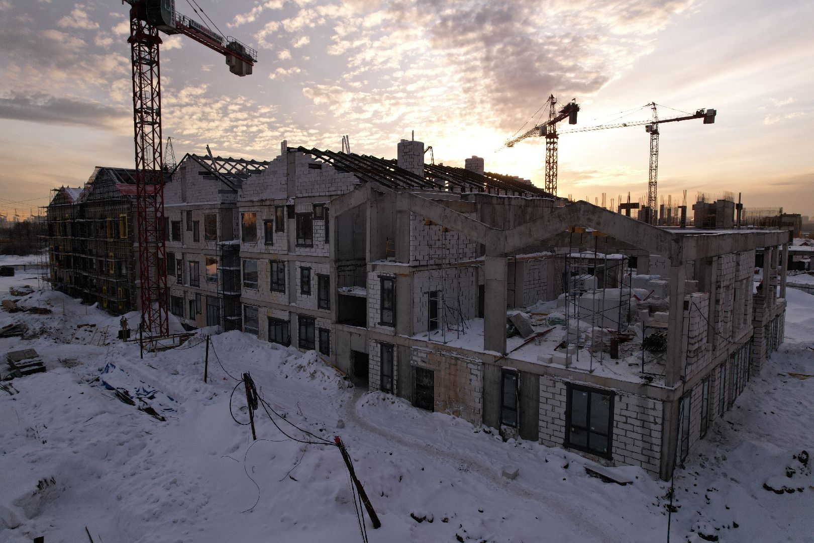 видео с коптера, детсад, строительство,