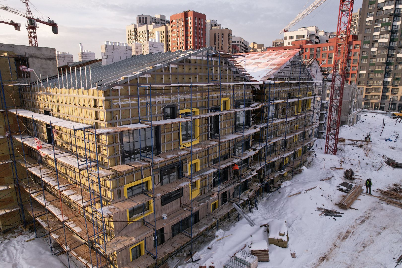 видео с коптера, детсад, строительство,