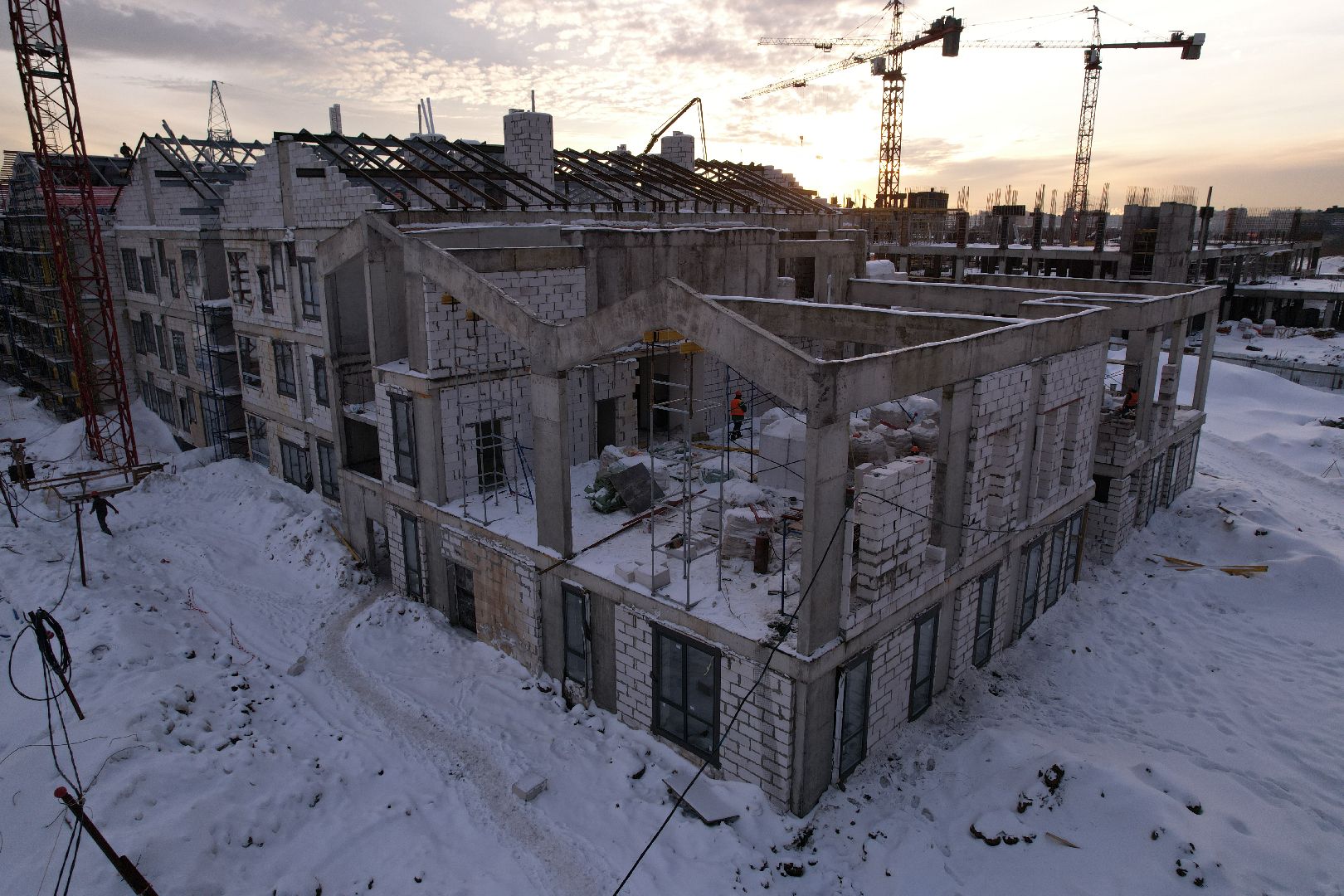 видео с коптера, детсад, строительство,