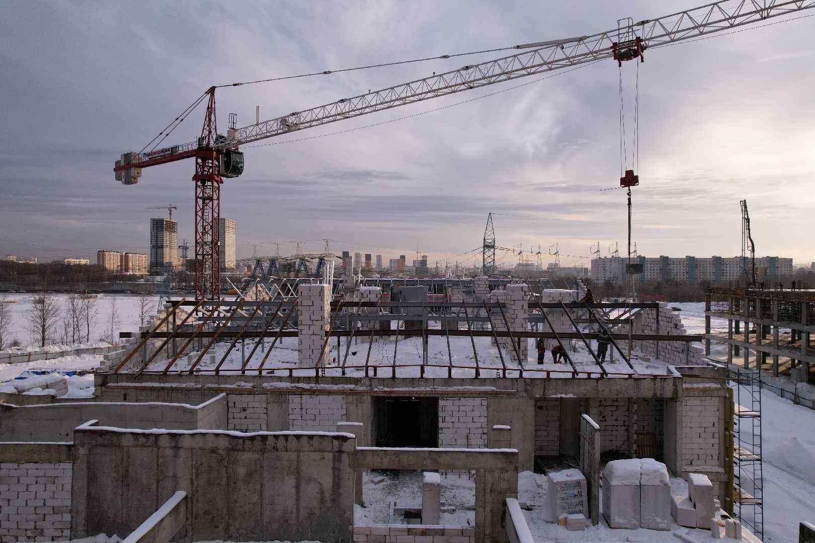 видео с коптера, детсад, строительство,