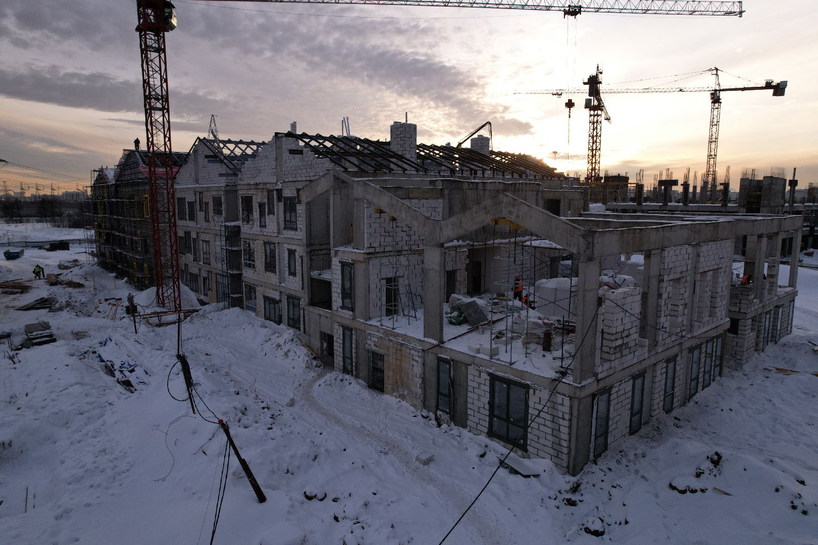 видео с коптера, детсад, строительство,