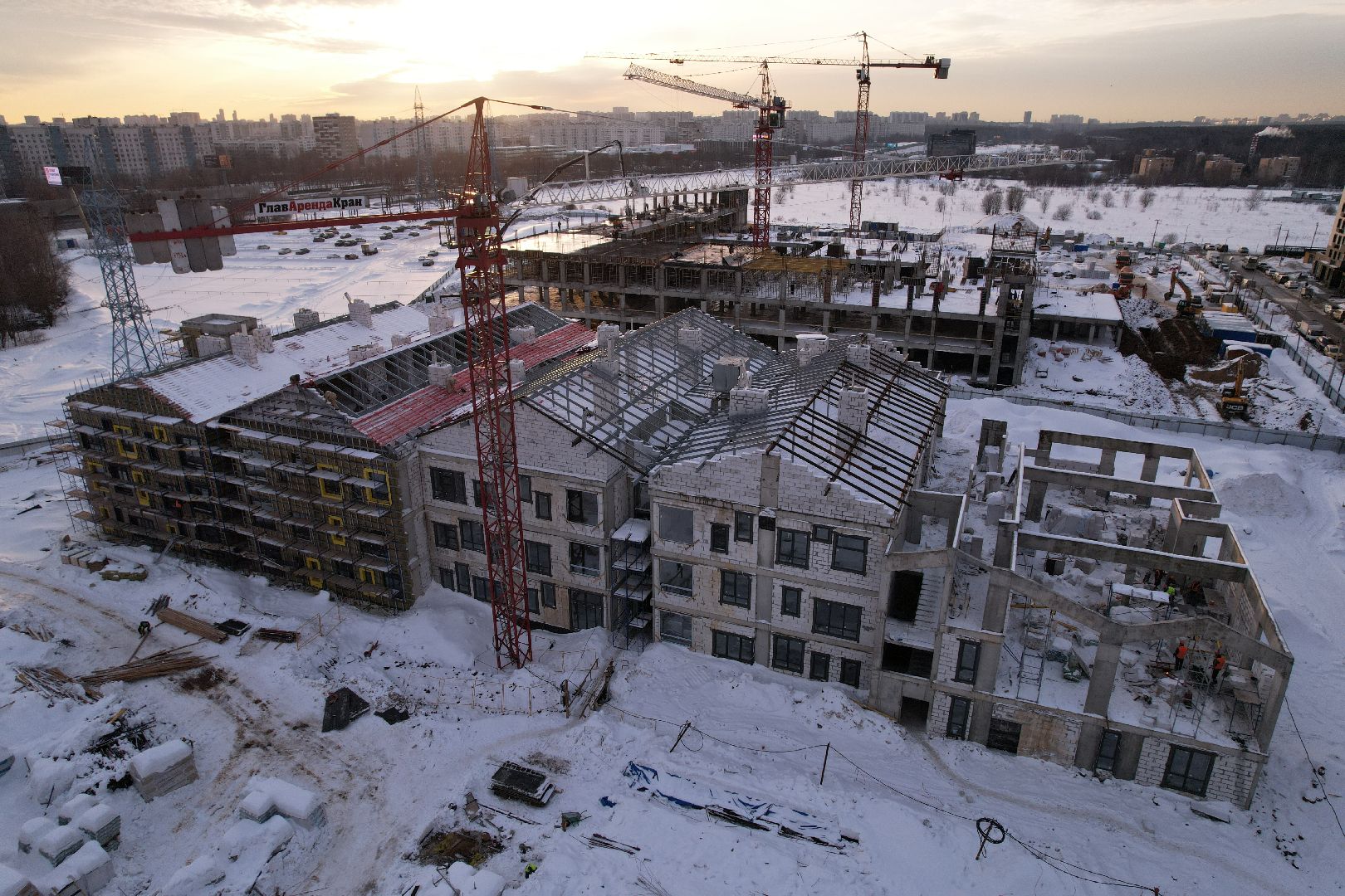 видео с коптера, детсад, строительство,