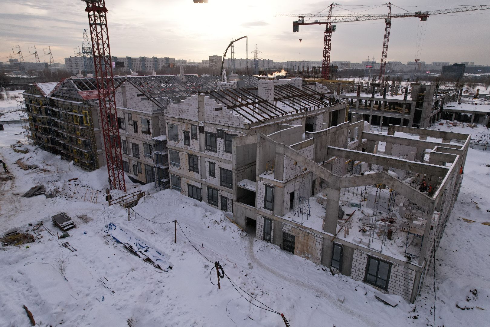 видео с коптера, детсад, строительство,