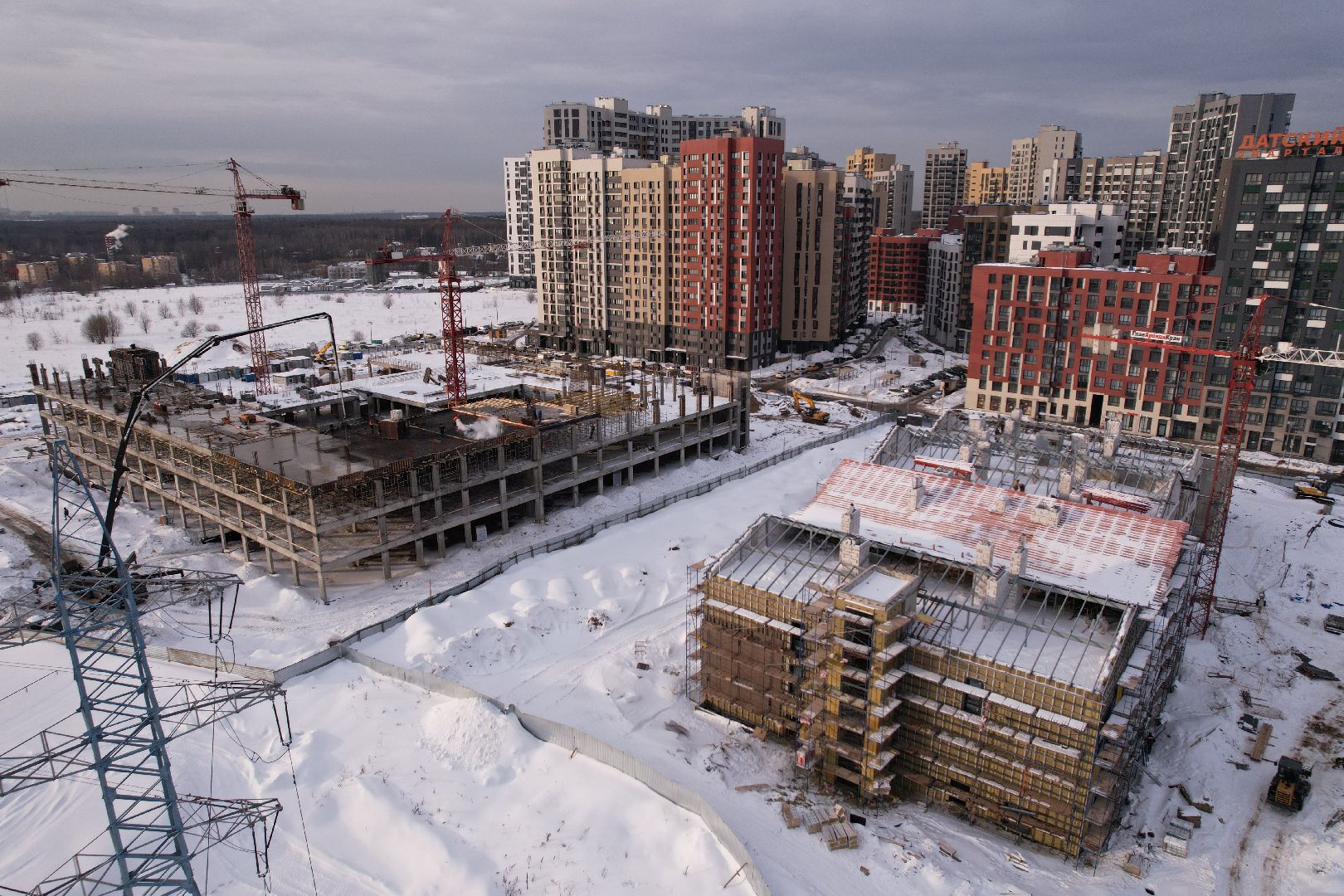 видео с коптера, детсад, строительство,