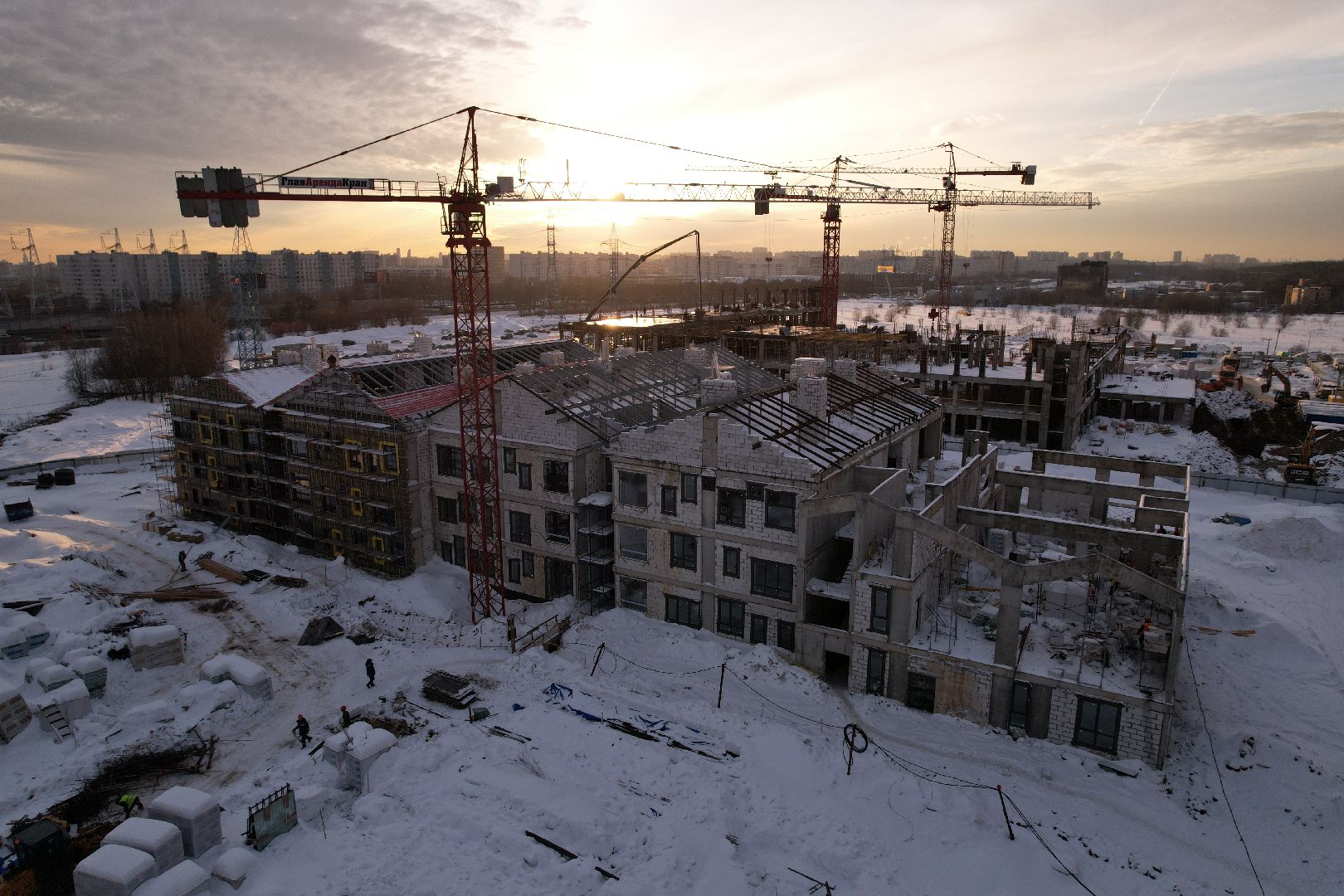 видео с коптера, детсад, строительство,