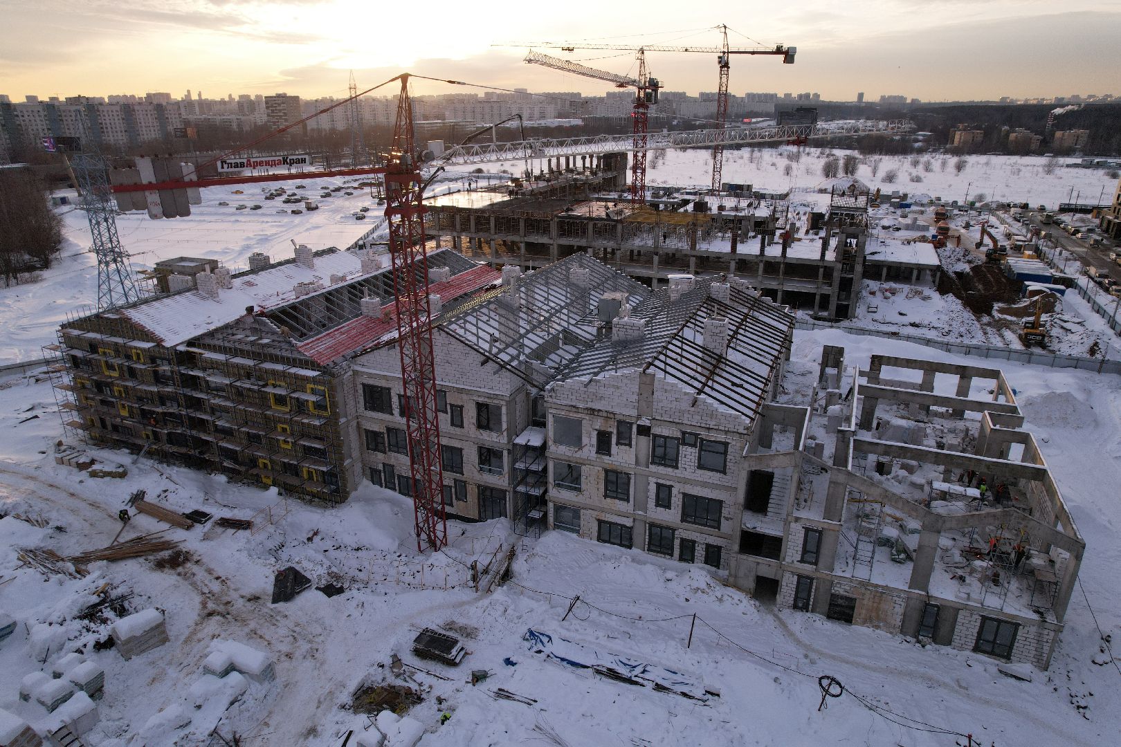 видео с коптера, детсад, строительство,