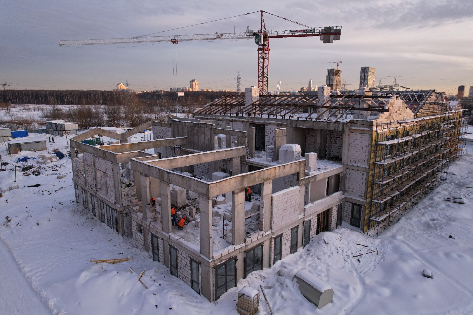 видео с коптера, детсад, строительство,