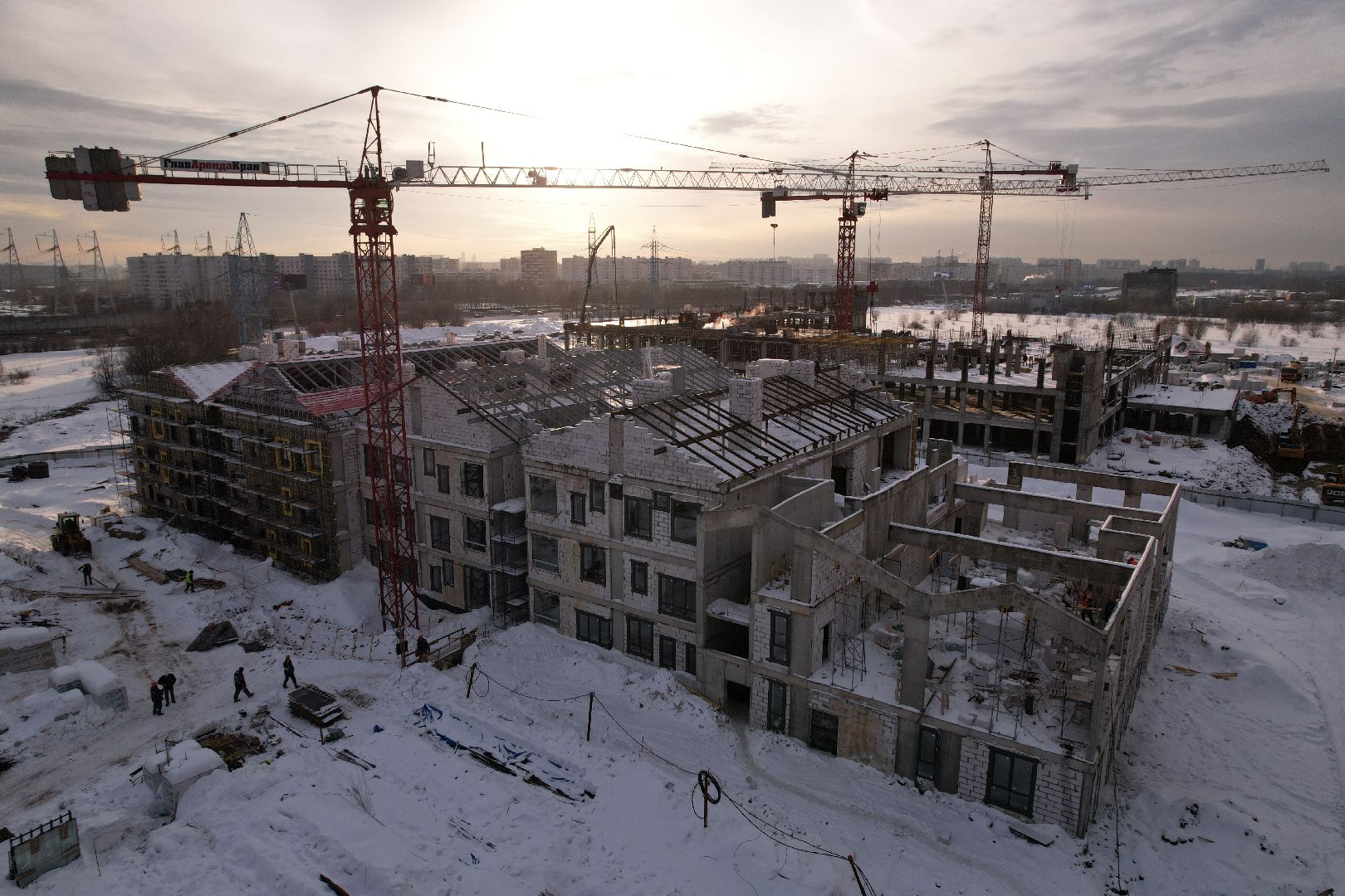 видео с коптера, детсад, строительство,