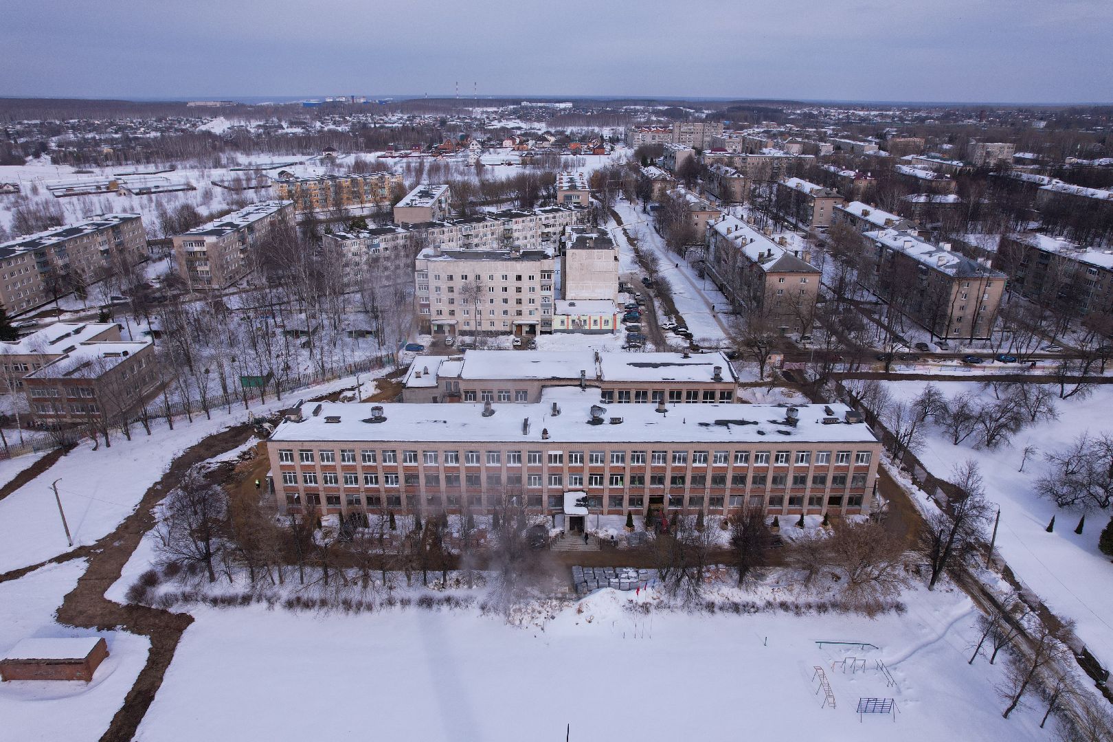 видео с коптера, школа, ремонт,