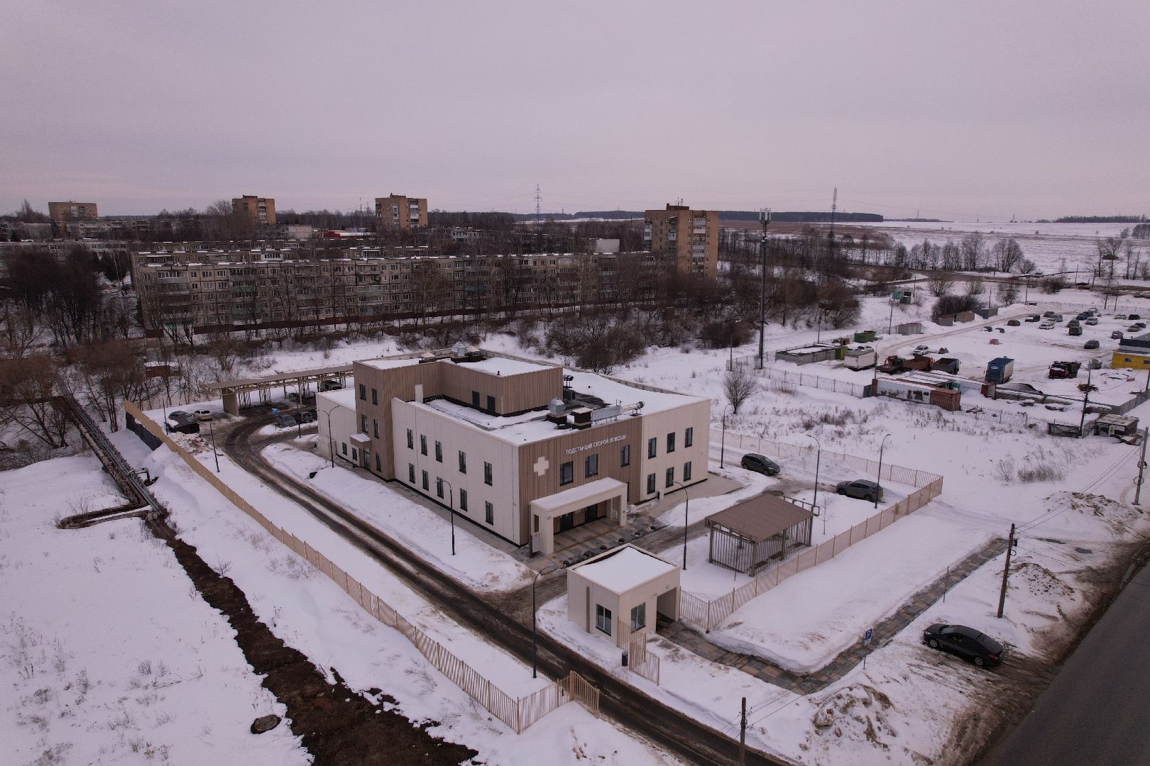 видео с коптера, скорая, подстанция,