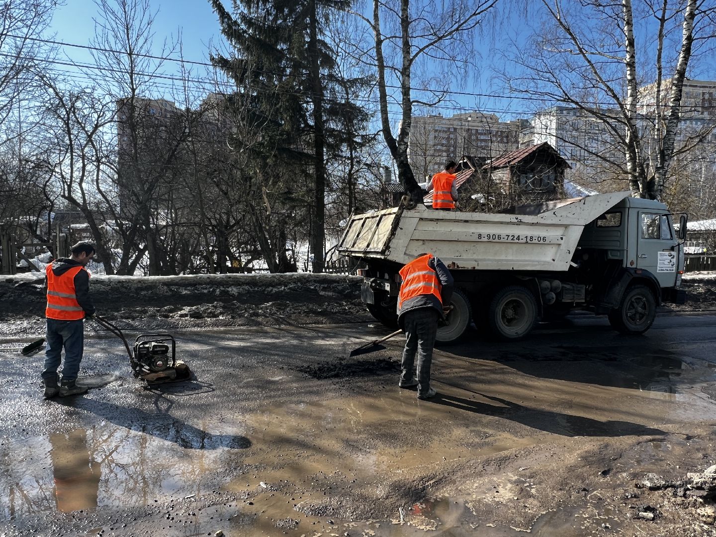 Солнечногорск, ямочный ремонт, дороги, ремонт дороги, рабочие,