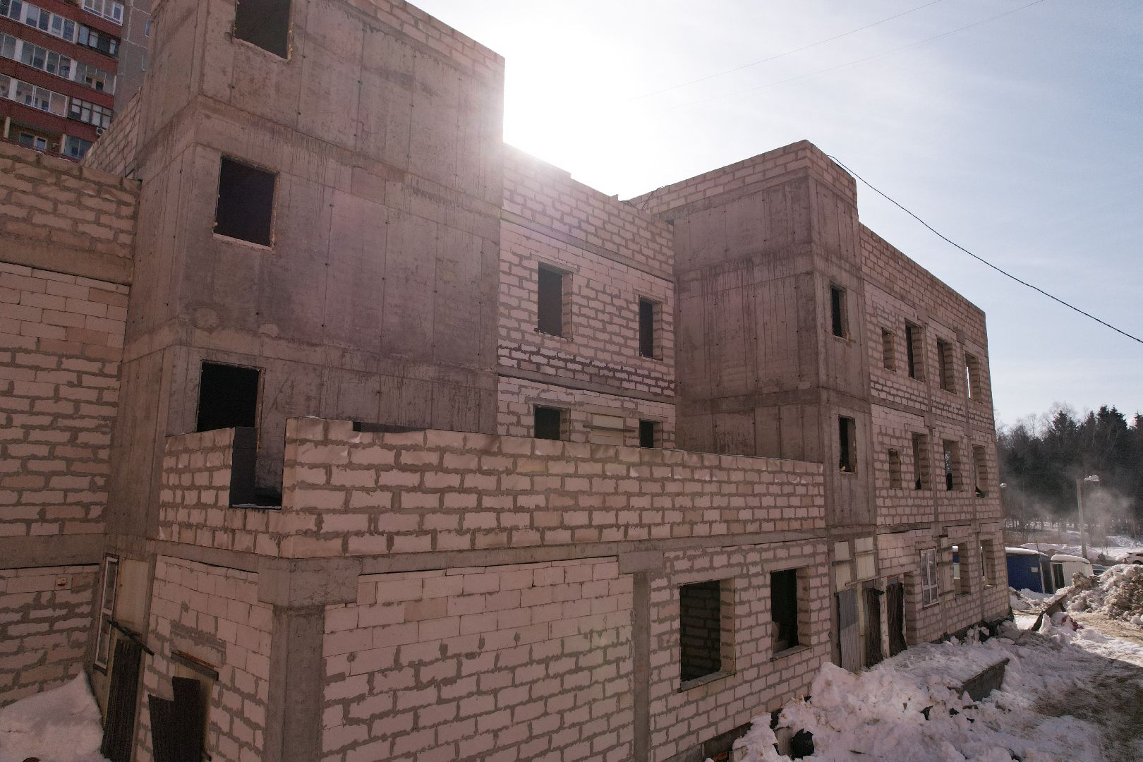 видео с коптера, лобня, строительство, детский сад,