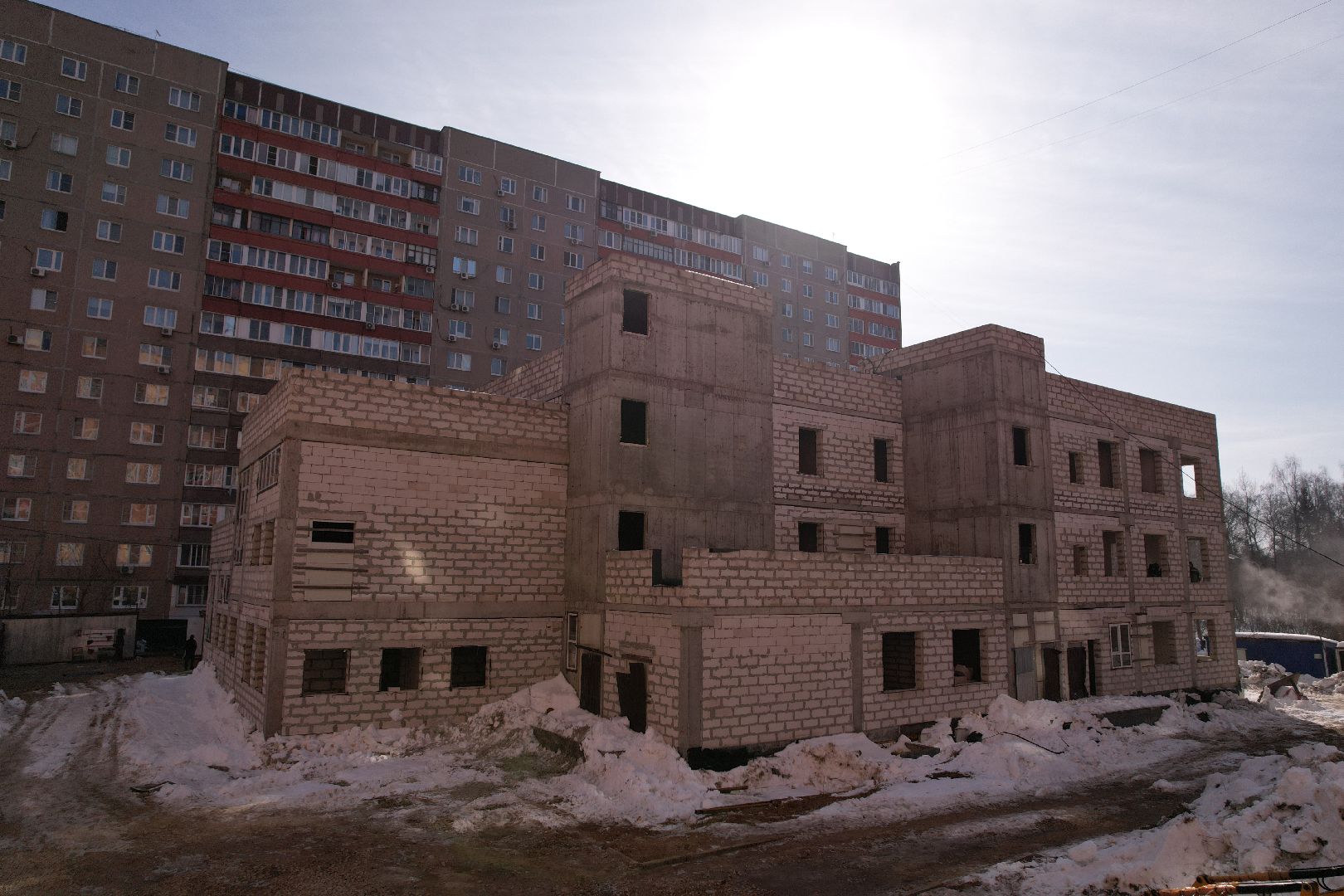 видео с коптера, лобня, строительство, детский сад,