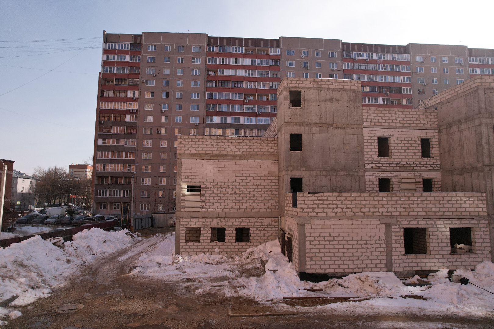 видео с коптера, лобня, строительство, детский сад,