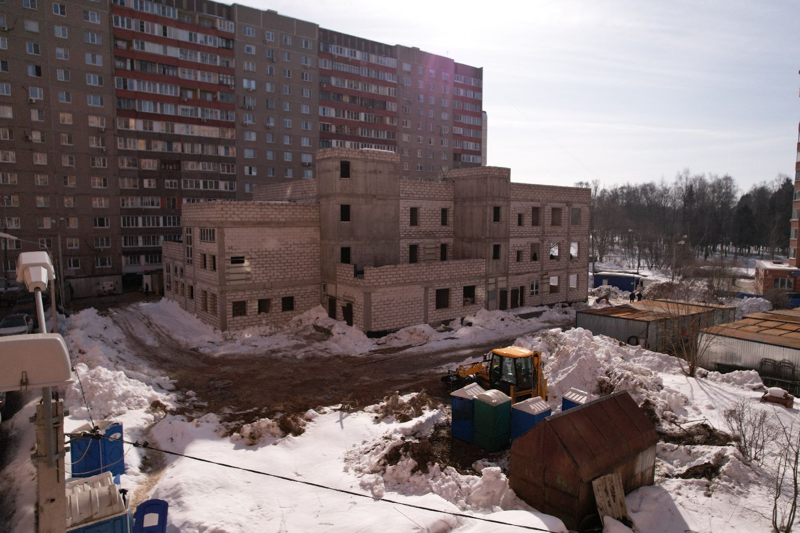 видео с коптера, лобня, строительство, детский сад,