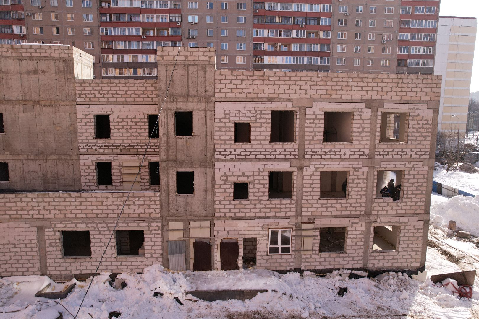 видео с коптера, лобня, строительство, детский сад,