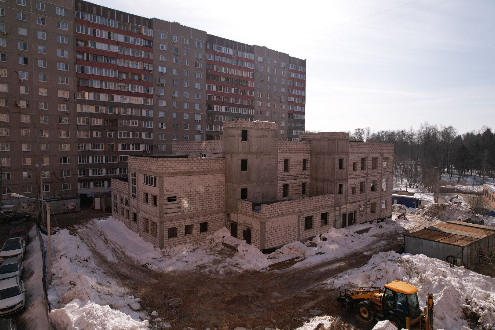 видео с коптера, лобня, строительство, детский сад,