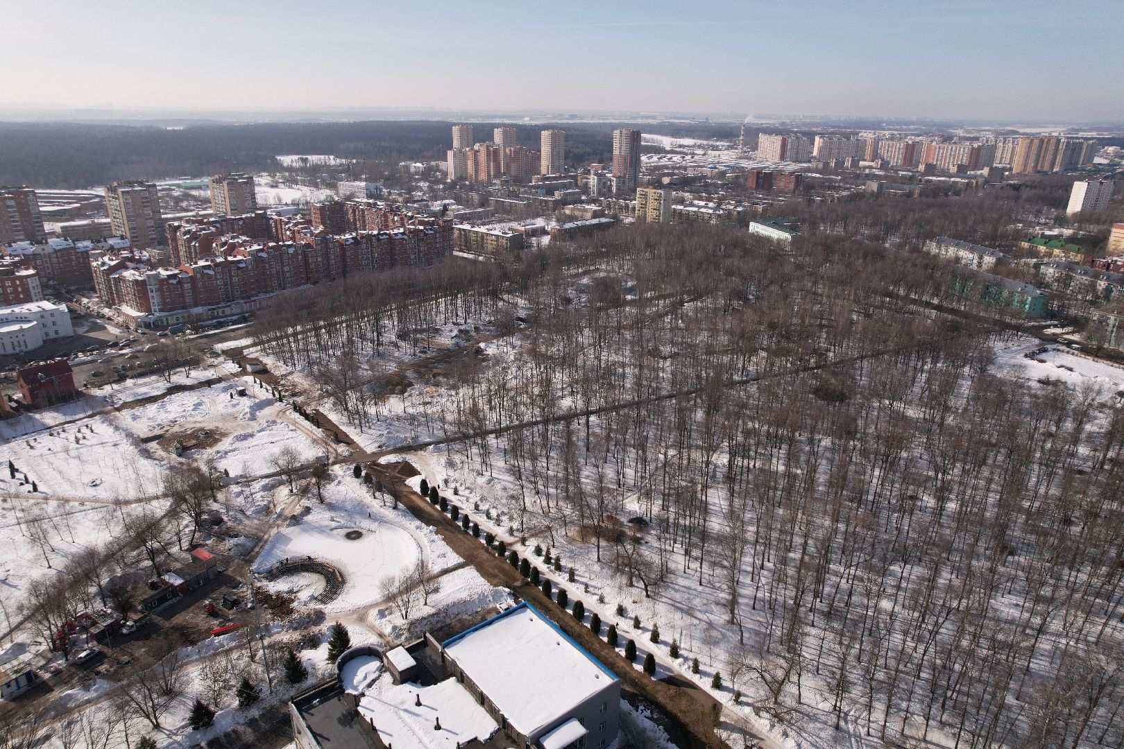 видео с коптера, лобня, парк, благоустройство,