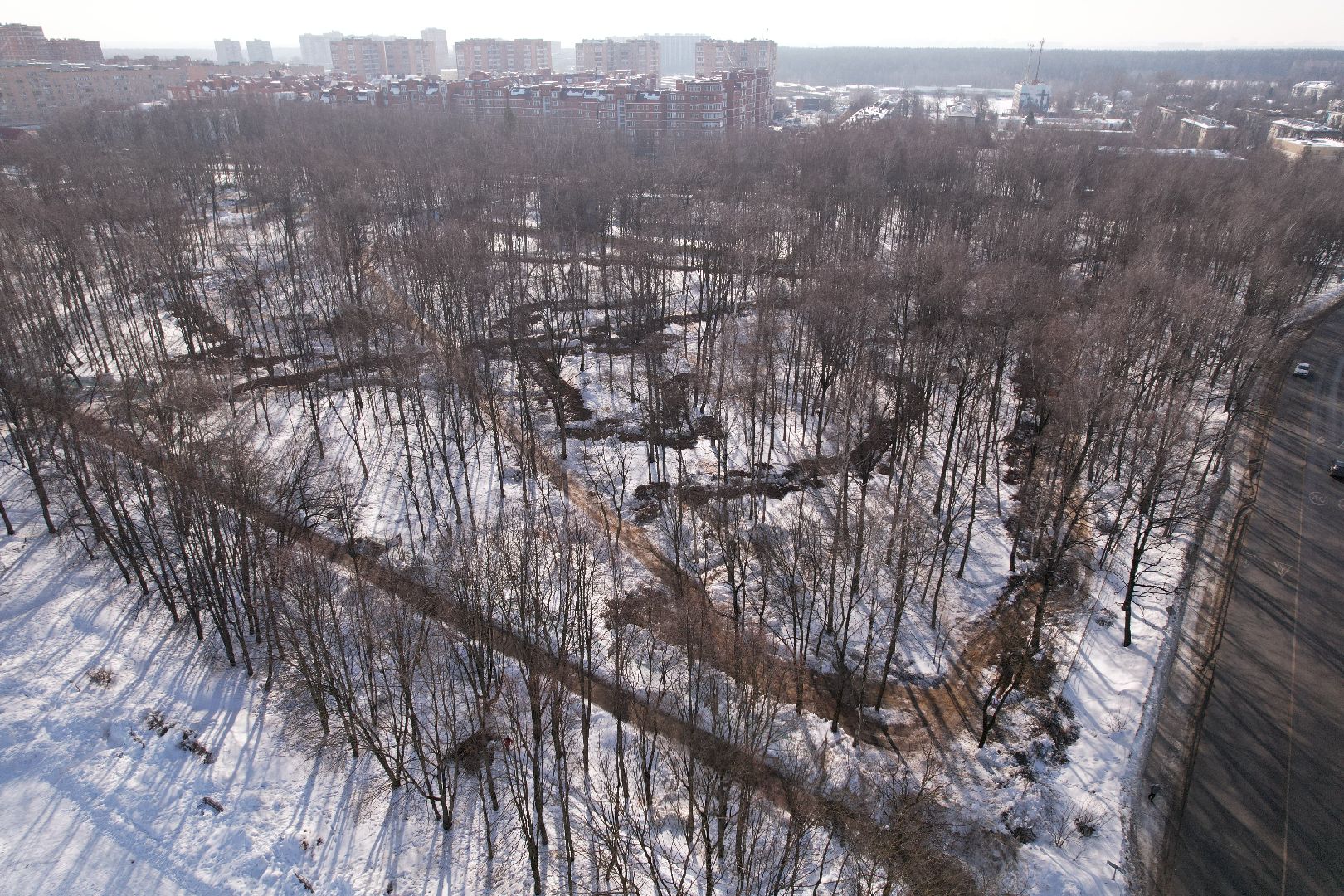 видео с коптера, лобня, парк, благоустройство,