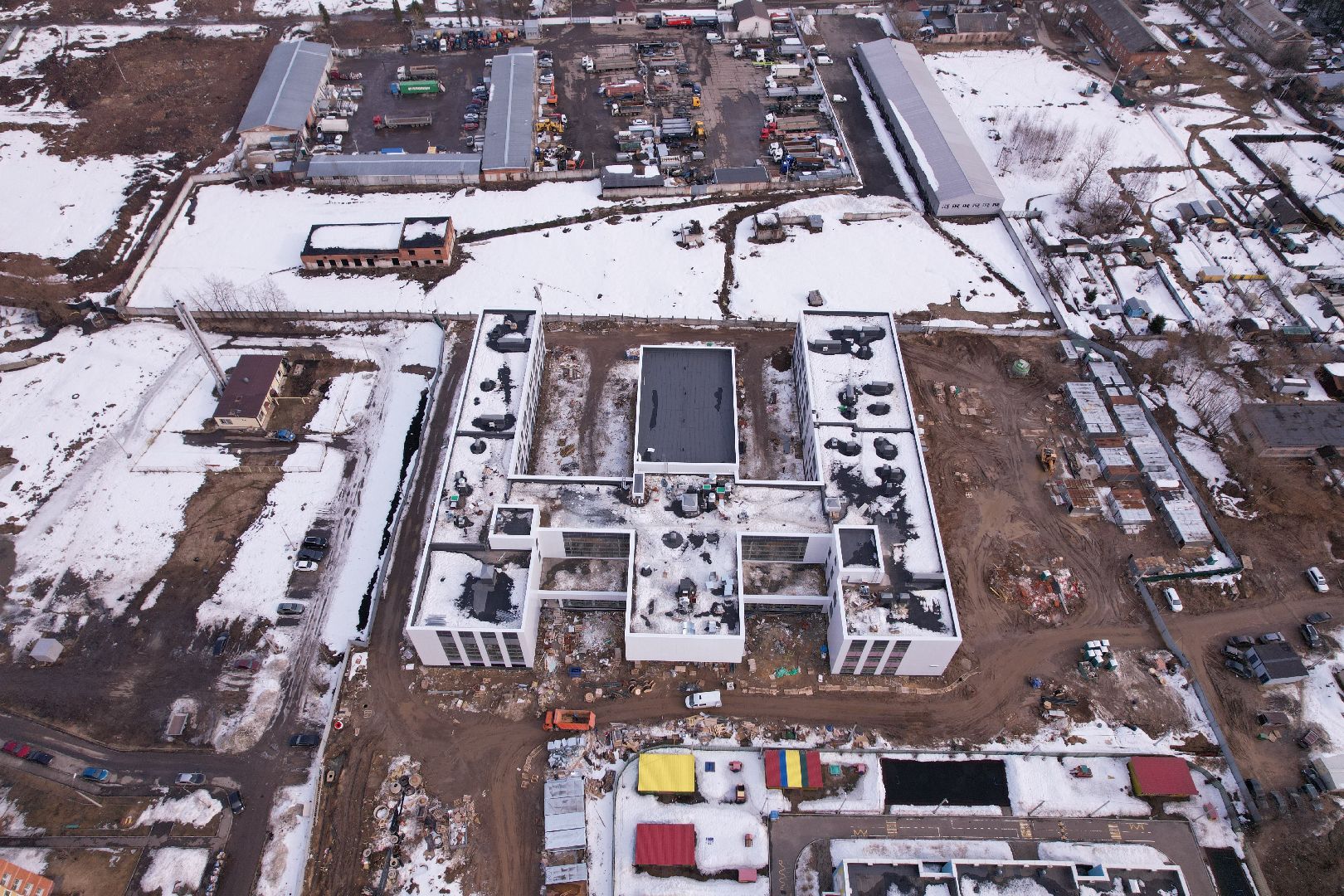 видео с коптера, щёлково, строительство, школа,