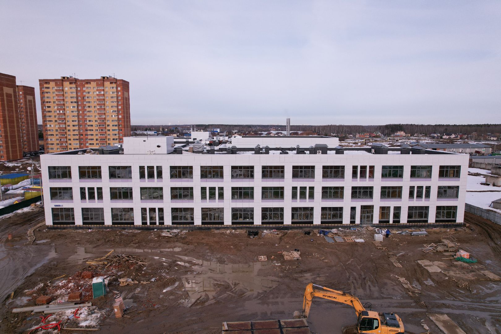 видео с коптера, щёлково, строительство, школа,