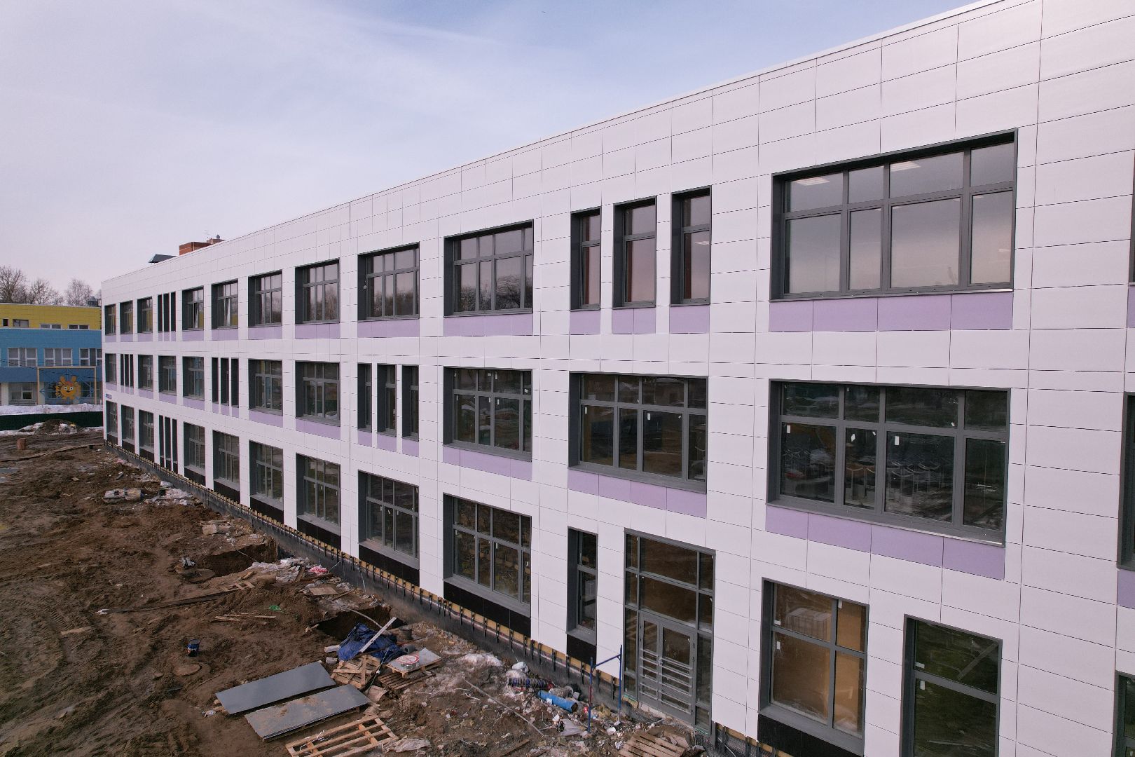 видео с коптера, щёлково, строительство, школа,