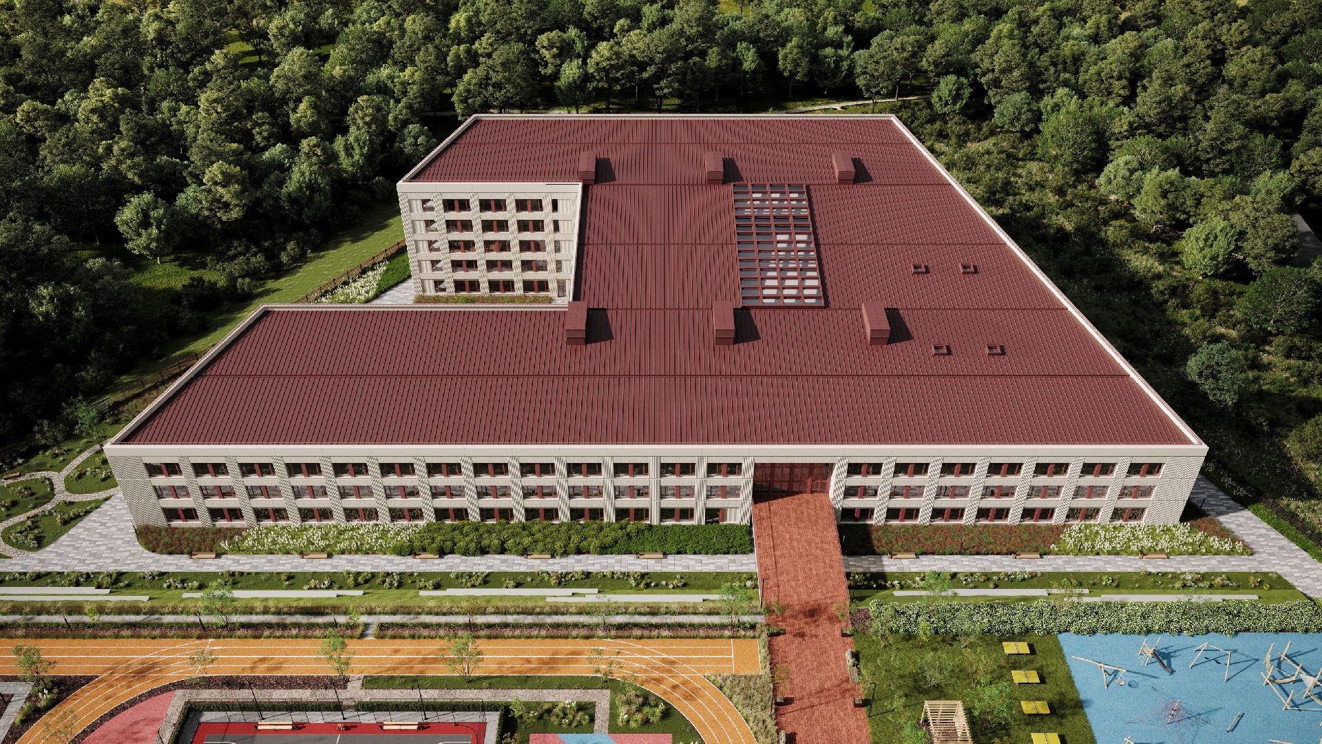 строителтство, строительство школы, школа будущего, Первый квартал, брусника,