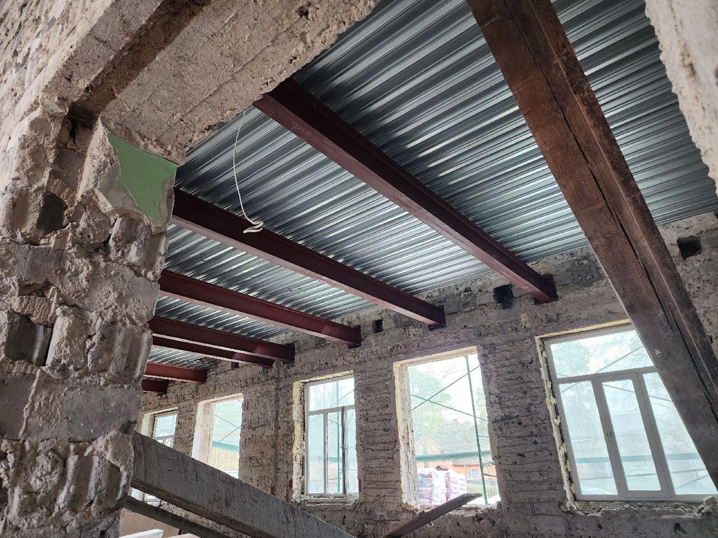 Дубна, Школа 1, Капремонт, Строительство, Монтаж перекрытий,