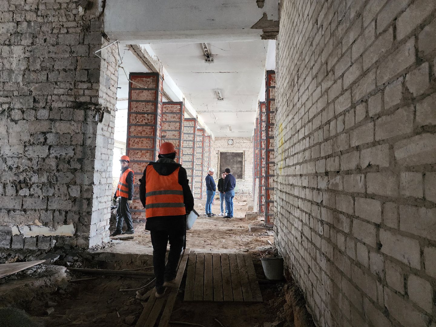 Дубна, Школа 1, Капремонт, Строительство, Монтаж перекрытий,