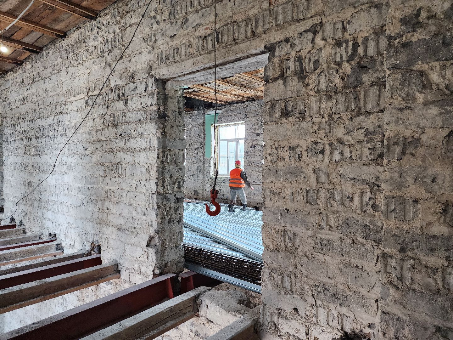 Дубна, Школа 1, Капремонт, Строительство, Монтаж перекрытий,