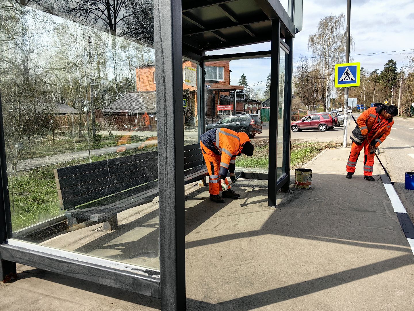 остановочные павильоны, покраска, бордюры, лавочки, благоустойство,