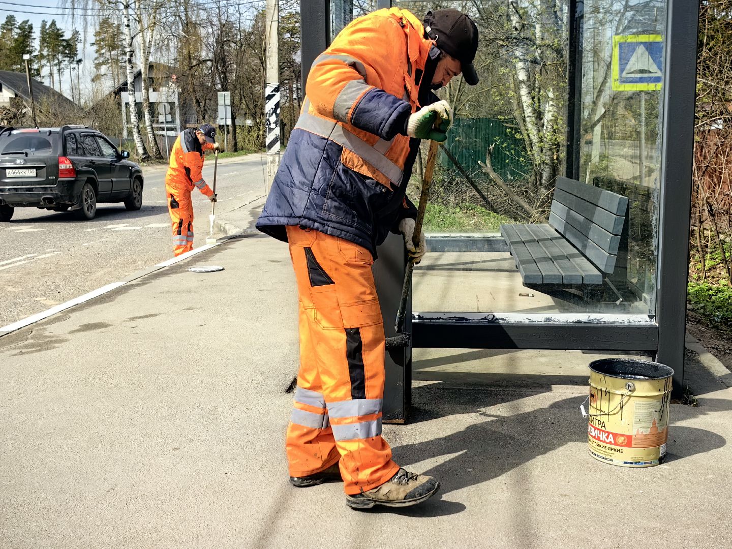 остановочные павильоны, покраска, бордюры, лавочки, благоустойство,